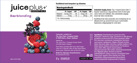 Kapsler med frugt-, grøntsags-, bær- og Omega+-blanding